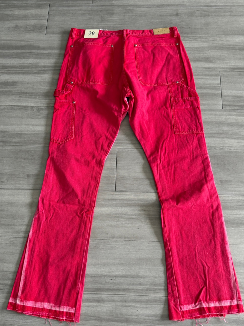 Mens Bright Pink/Red Utility Pocket Skirt Jeans! (38) flare - Picture 2 of 8